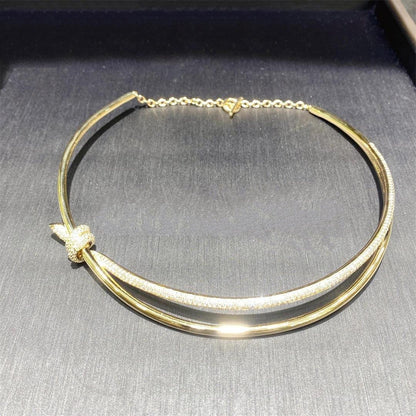 [Stellar jewels]KNOT DOUBLE ROW NECKLACE IN YELLOW GOLD WITH DIAMONDS
