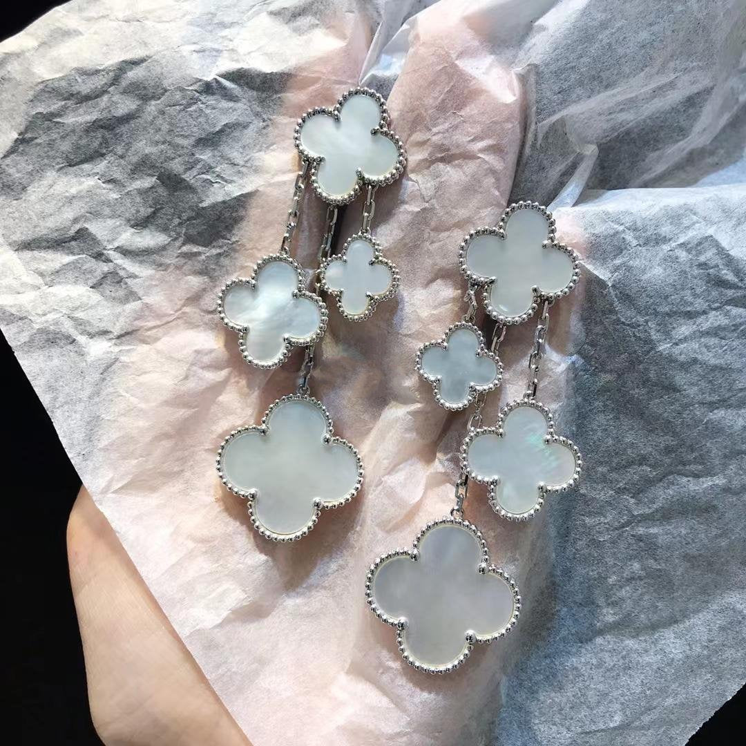 [Stars Jewelry]CLOVER EARRINGS WHITE MOP 4 MOTIFS SILVER