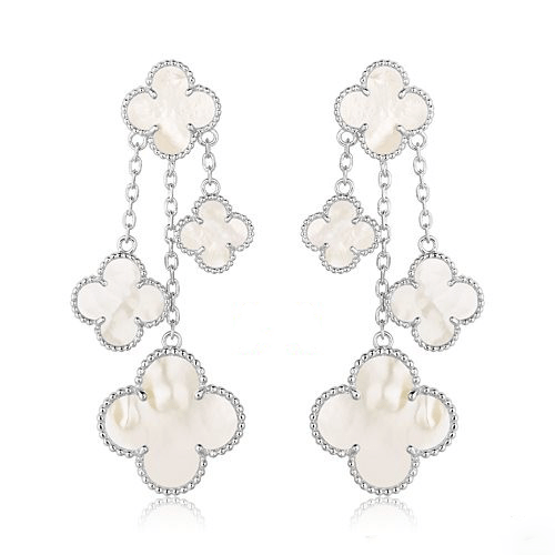[Stars Jewelry]CLOVER EARRINGS WHITE MOP 4 MOTIFS SILVER