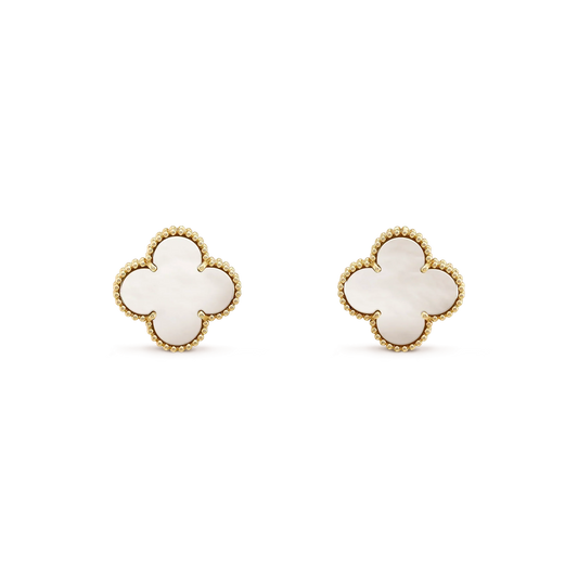 [Stars Jewelry]CLOVER MEDIUM 1 MOTIFS  WHITE MOP STUD EARRINGS
