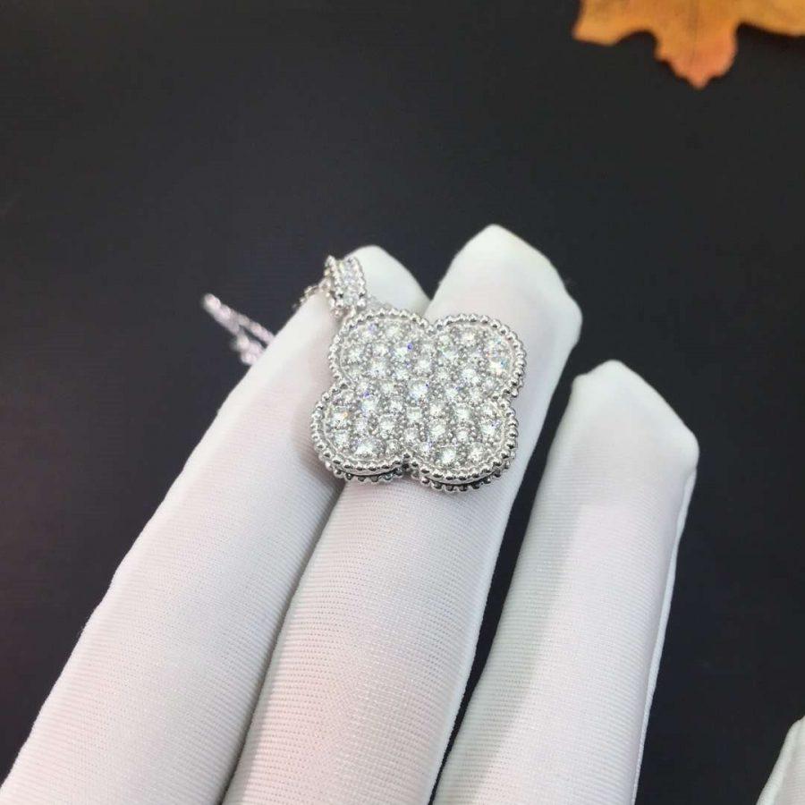 [Stars Jewelry]CLOVER 25MM SILVER FULL DIAMOND BIG CLOVER NECKLACE