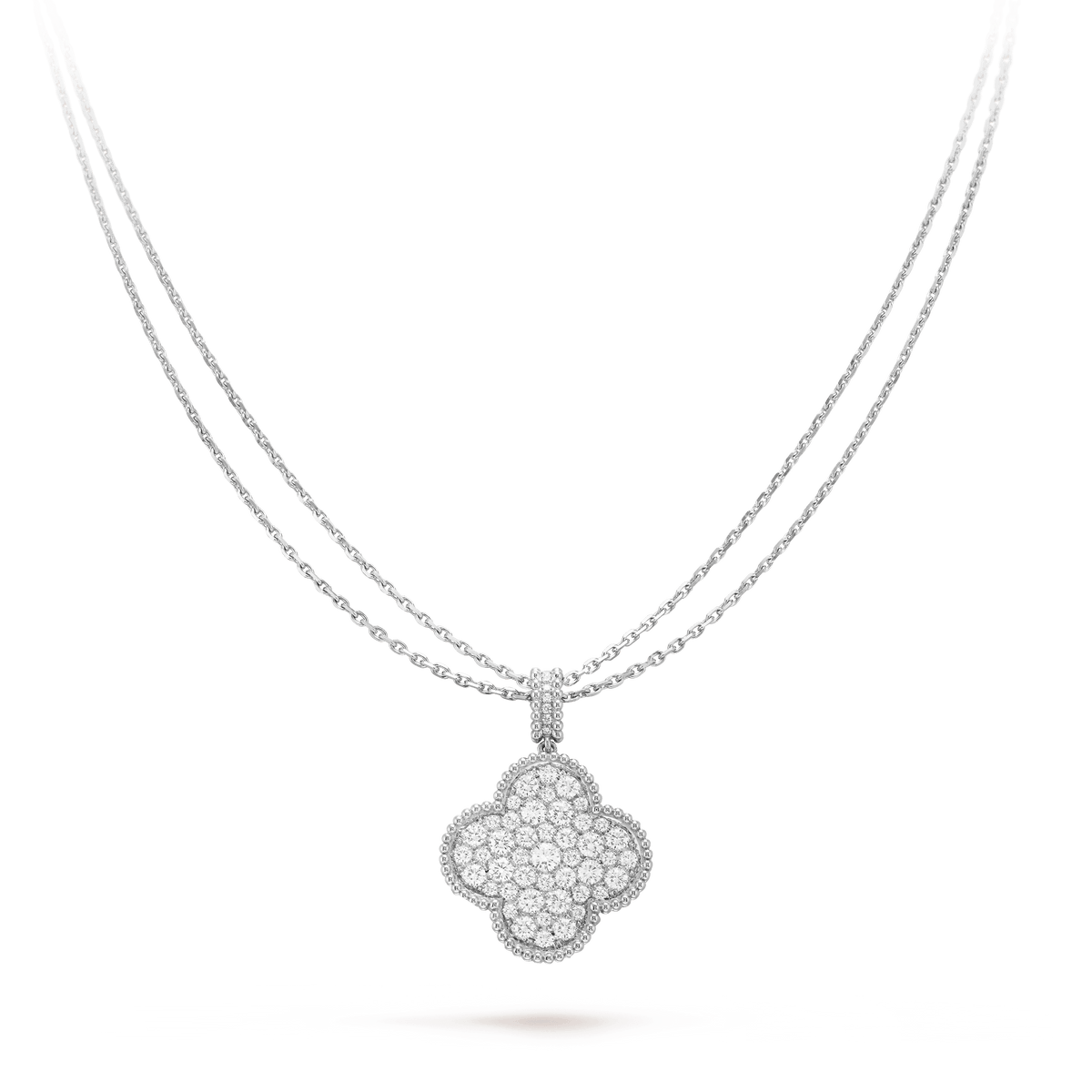 [Stars Jewelry]CLOVER 25MM SILVER FULL DIAMOND BIG CLOVER NECKLACE