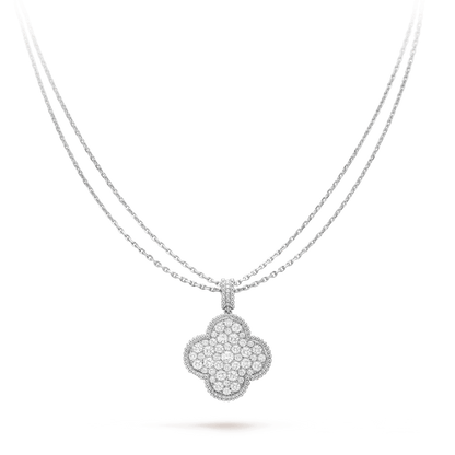 [Stars Jewelry]CLOVER 25MM SILVER FULL DIAMOND BIG CLOVER NECKLACE