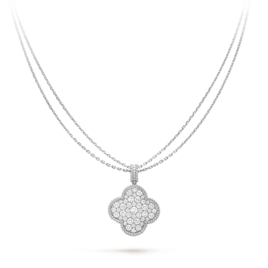 [Stars Jewelry]CLOVER 25MM SILVER FULL DIAMOND BIG CLOVER NECKLACE