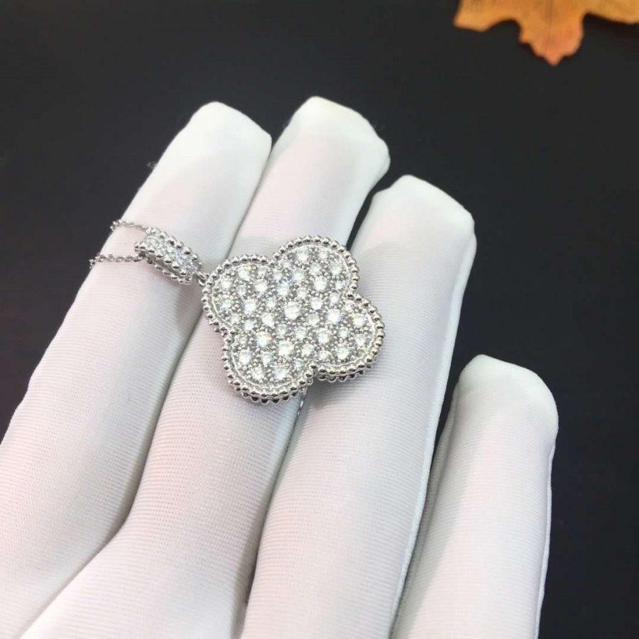 [Stars Jewelry]CLOVER 25MM SILVER FULL DIAMOND BIG CLOVER NECKLACE