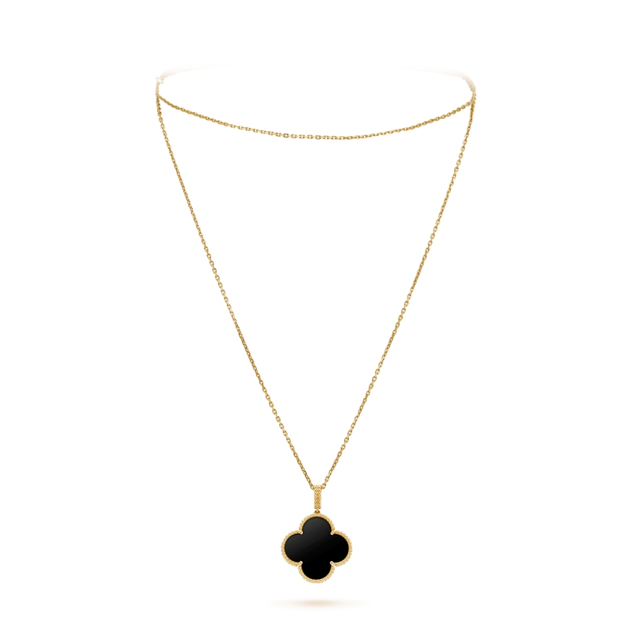 [Stars Jewelry]CLOVER 25MM GOLD ONYX BIG CLOVER NECKLACE