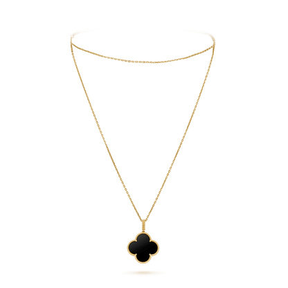 [Stars Jewelry]CLOVER 25MM GOLD ONYX BIG CLOVER NECKLACE