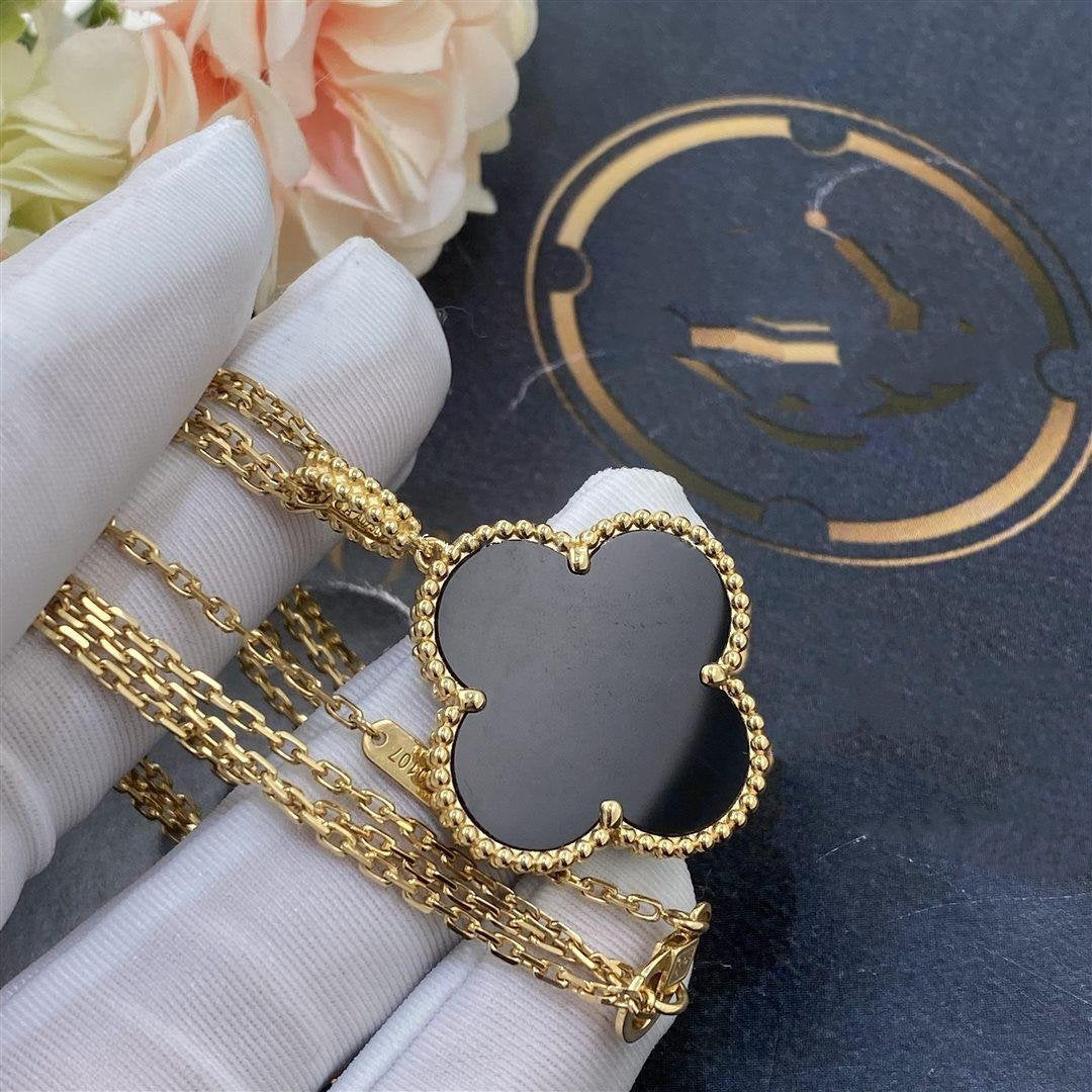 [Stars Jewelry]CLOVER 25MM GOLD ONYX BIG CLOVER NECKLACE