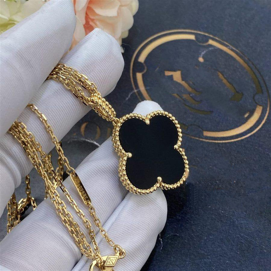 [Stars Jewelry]CLOVER 25MM GOLD ONYX BIG CLOVER NECKLACE