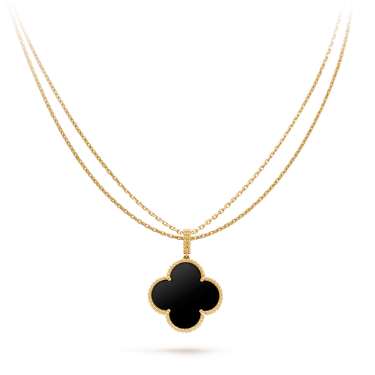 [Stars Jewelry]CLOVER 25MM GOLD ONYX BIG CLOVER NECKLACE