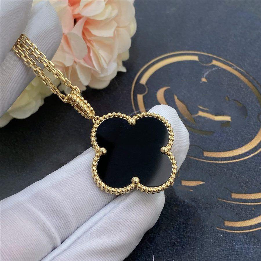 [Stars Jewelry]CLOVER 25MM GOLD ONYX BIG CLOVER NECKLACE