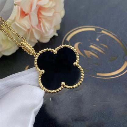 [Stars Jewelry]CLOVER 25MM GOLD ONYX BIG CLOVER NECKLACE