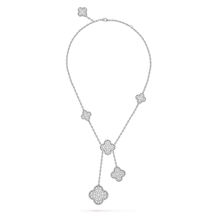 [Stars Jewelry]CLOVER 5 MOTIFS SILVER DIAMONDS NECKLACE