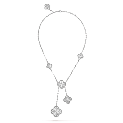 [Stars Jewelry]CLOVER 5 MOTIFS SILVER DIAMONDS NECKLACE