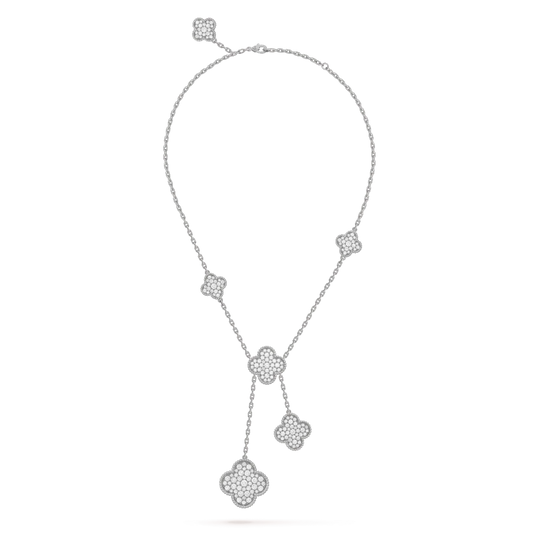 [Stars Jewelry]CLOVER 5 MOTIFS SILVER DIAMONDS NECKLACE
