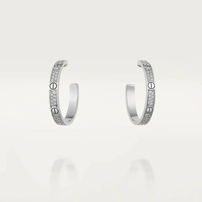 [Stars Jewelry]LOVE DIAMOND SILVER HOOP EARRINGS