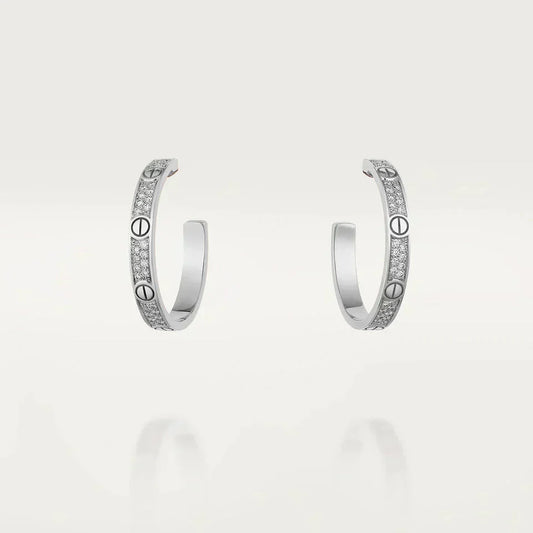 [Stars Jewelry]LOVE DIAMOND SILVER HOOP EARRINGS