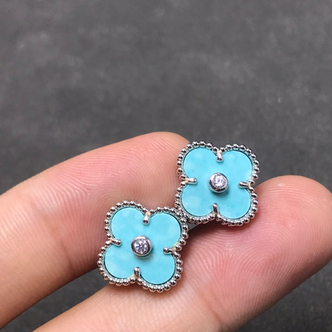 [Stars Jewelry]CLOVER 1 DIAMOND BLUE SKY SILVER EARRINGS