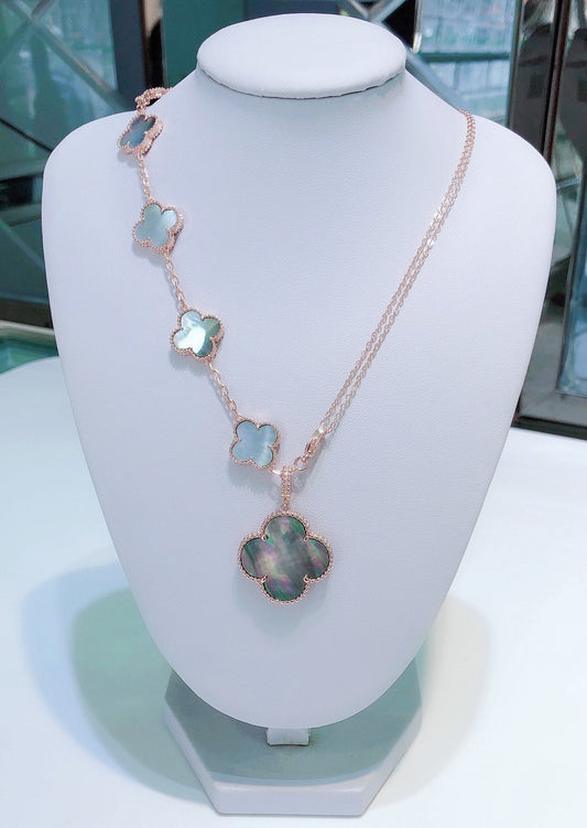 [Stars Jewelry]COMBINED BRACELET 5 MOTIFS AND NECKLACE DARK MOP ROSE GOLD