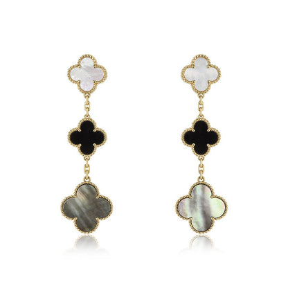 [Stars Jewelry]CLOVER EARRINGS GOLD ONYX MOP 3 MOTIF