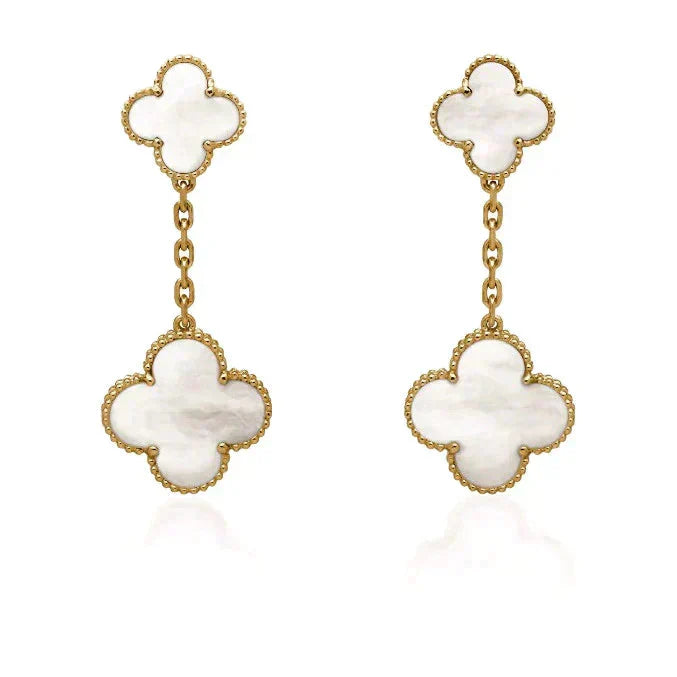 [Stars Jewelry]CLOVER 2 MOTIF WHITE MOP EARRINGS