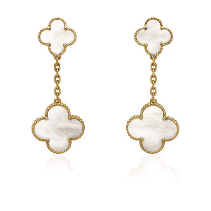 [Stars Jewelry]CLOVER 2 MOTIF WHITE MOP EARRINGS