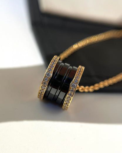 [Stars Jewelry]ZERO 1 BLACK CERAMIC DIAMOND PINK GOLD NECKLACE