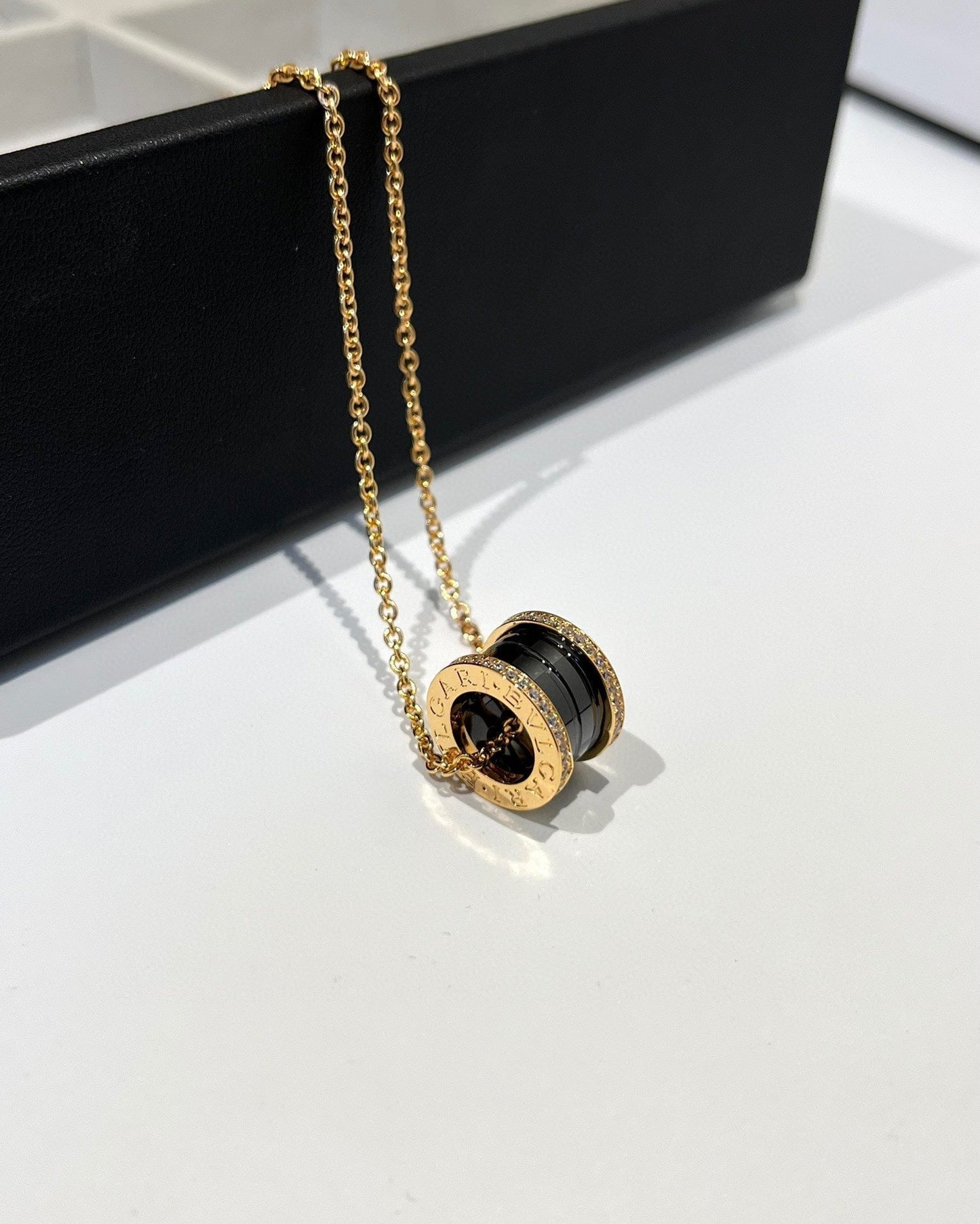 [Stars Jewelry]ZERO 1 BLACK CERAMIC DIAMOND PINK GOLD NECKLACE