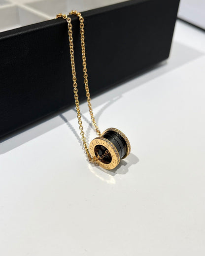 [Stars Jewelry]ZERO 1 BLACK CERAMIC DIAMOND PINK GOLD NECKLACE
