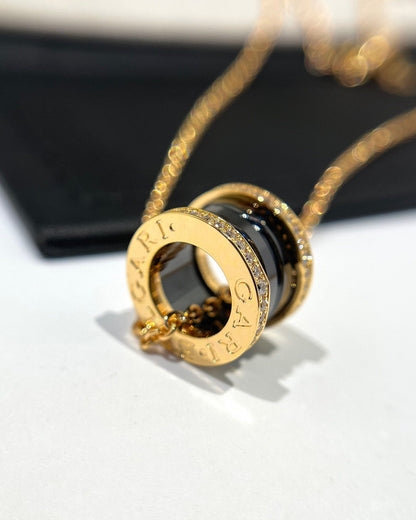 [Stars Jewelry]ZERO 1 BLACK CERAMIC DIAMOND PINK GOLD NECKLACE