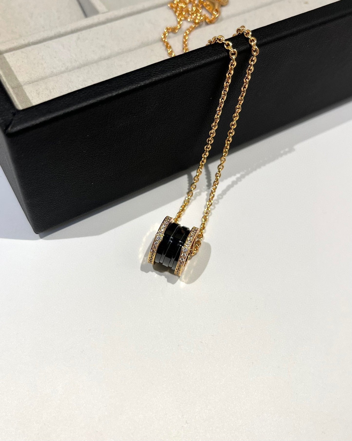 [Stars Jewelry]ZERO 1 BLACK CERAMIC DIAMOND PINK GOLD NECKLACE