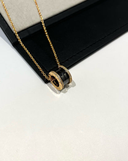 [Stars Jewelry]ZERO 1 BLACK CERAMIC DIAMOND PINK GOLD NECKLACE