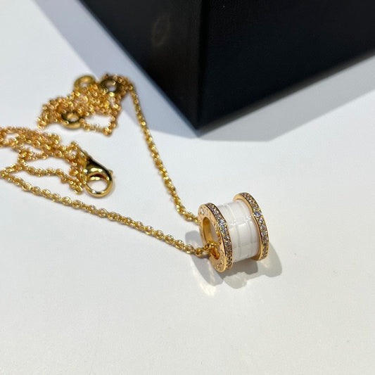 [Stars Jewelry]ZERO 1 WHITE CERAMIC DIAMOND PINK GOLD NECKLACE