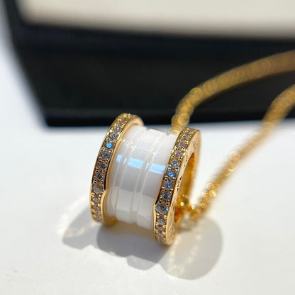 [Stars Jewelry]ZERO 1 WHITE CERAMIC DIAMOND PINK GOLD NECKLACE