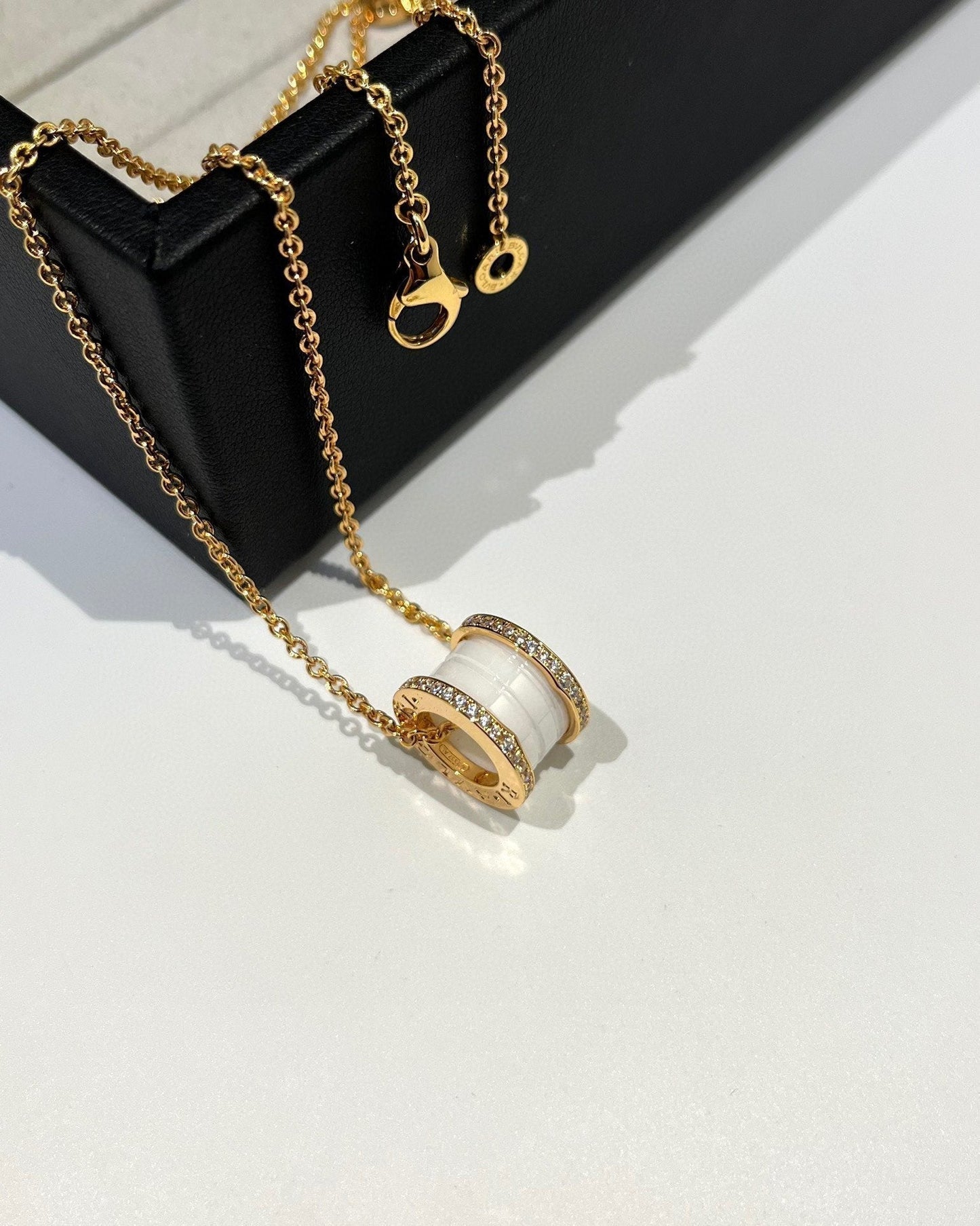 [Stars Jewelry]ZERO 1 WHITE CERAMIC DIAMOND PINK GOLD NECKLACE